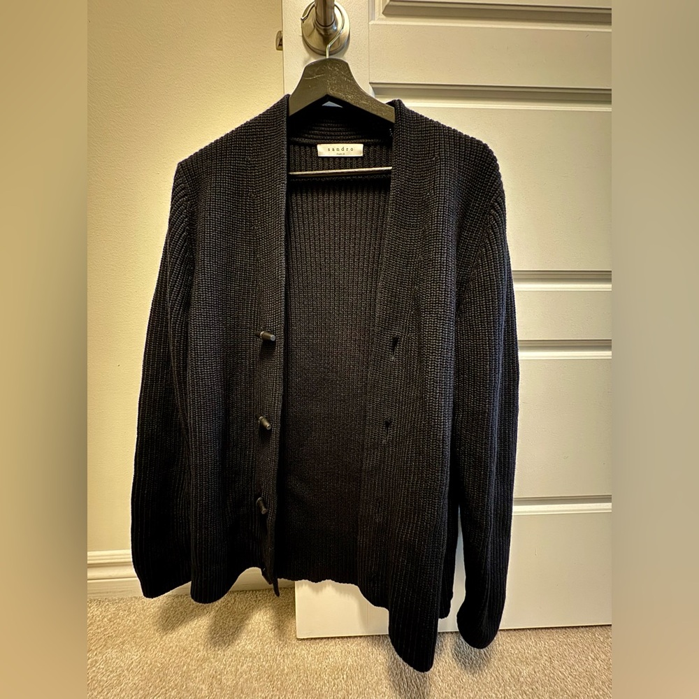 Sandro Paris Merino Wool Navy Toggle Cardigan